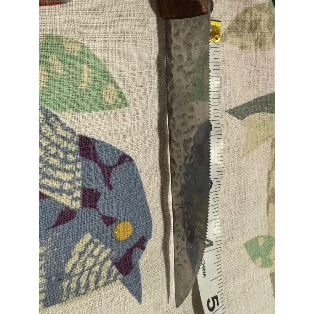 Hammered Stainless Steel Steak Knife Serrated Blade Wood Handle Full Tang 8.75in